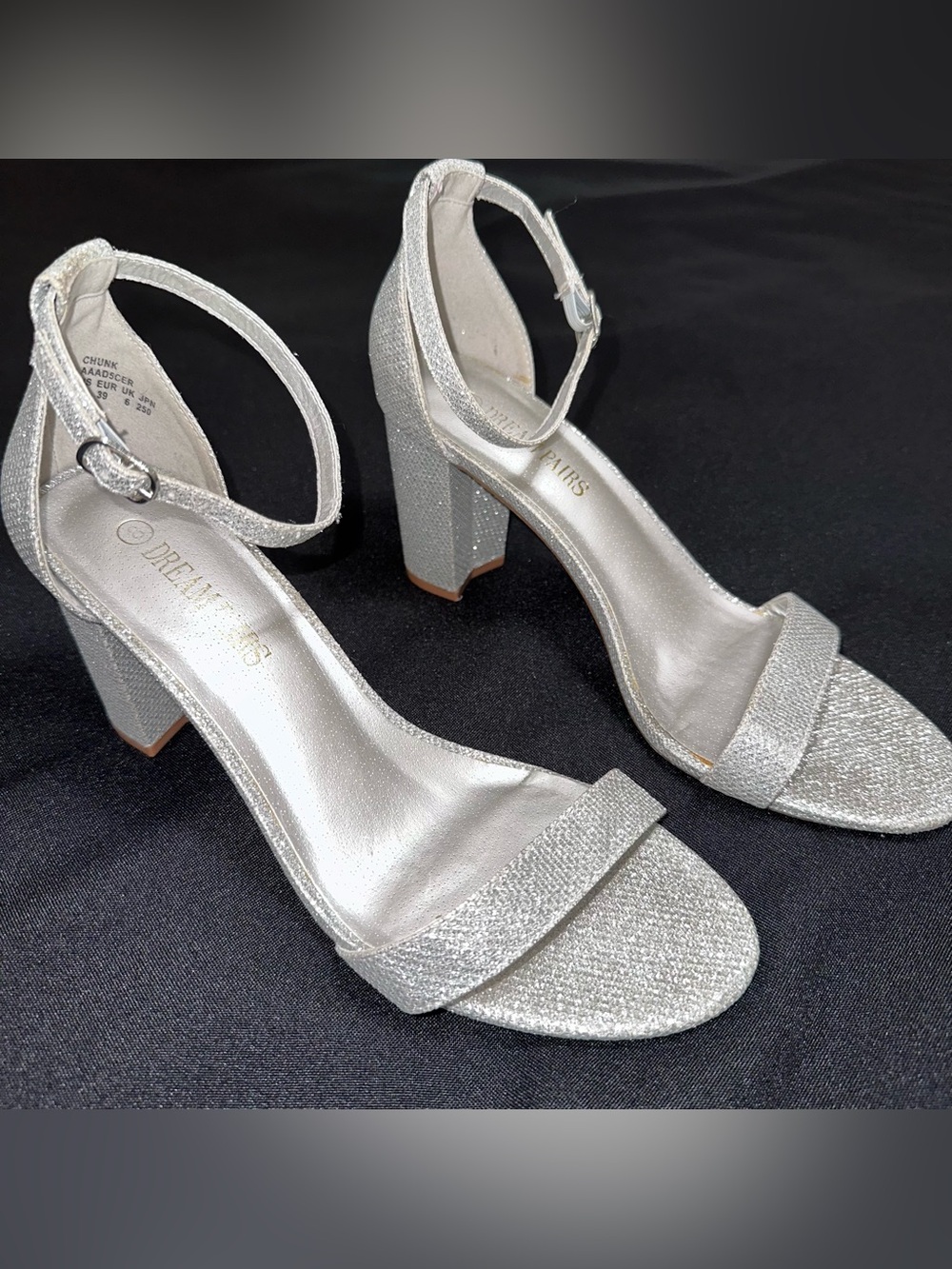 Dream Pairs Sparkling Silver Ankle-Strap Block Heels size 8